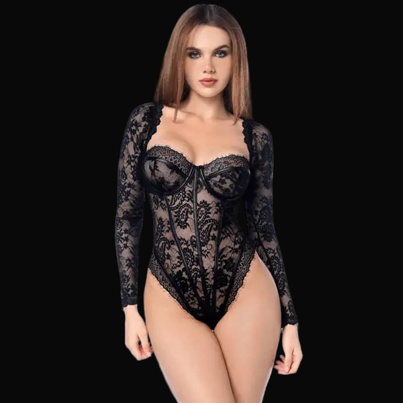 body-noir-en-dentelle-gothique-manches-longues-et-armature (1) - senslov