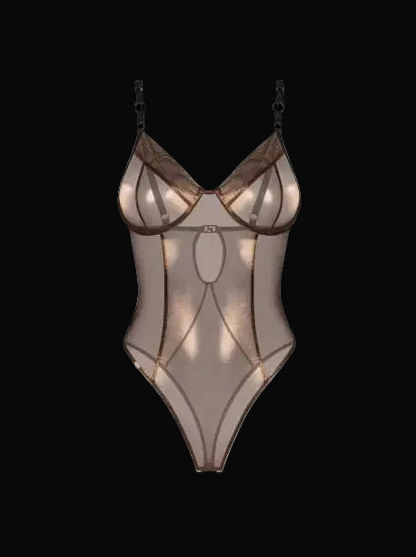 Body Sexy Teddy à Bretelles en Maille Fine à reflet doré - Senslov